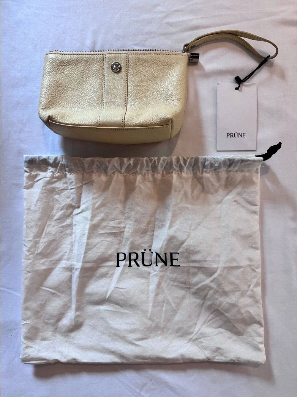 NWT Prüne Leather Makeup Bag / Clutch / Pouch, in Butter Yellow with Dust Bag